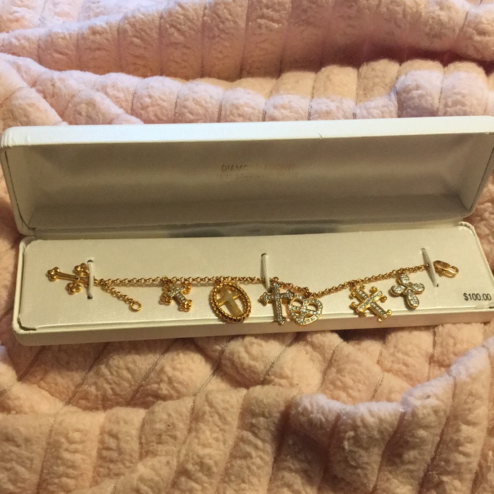 NWT 18 karat over brass bracelet crosses
